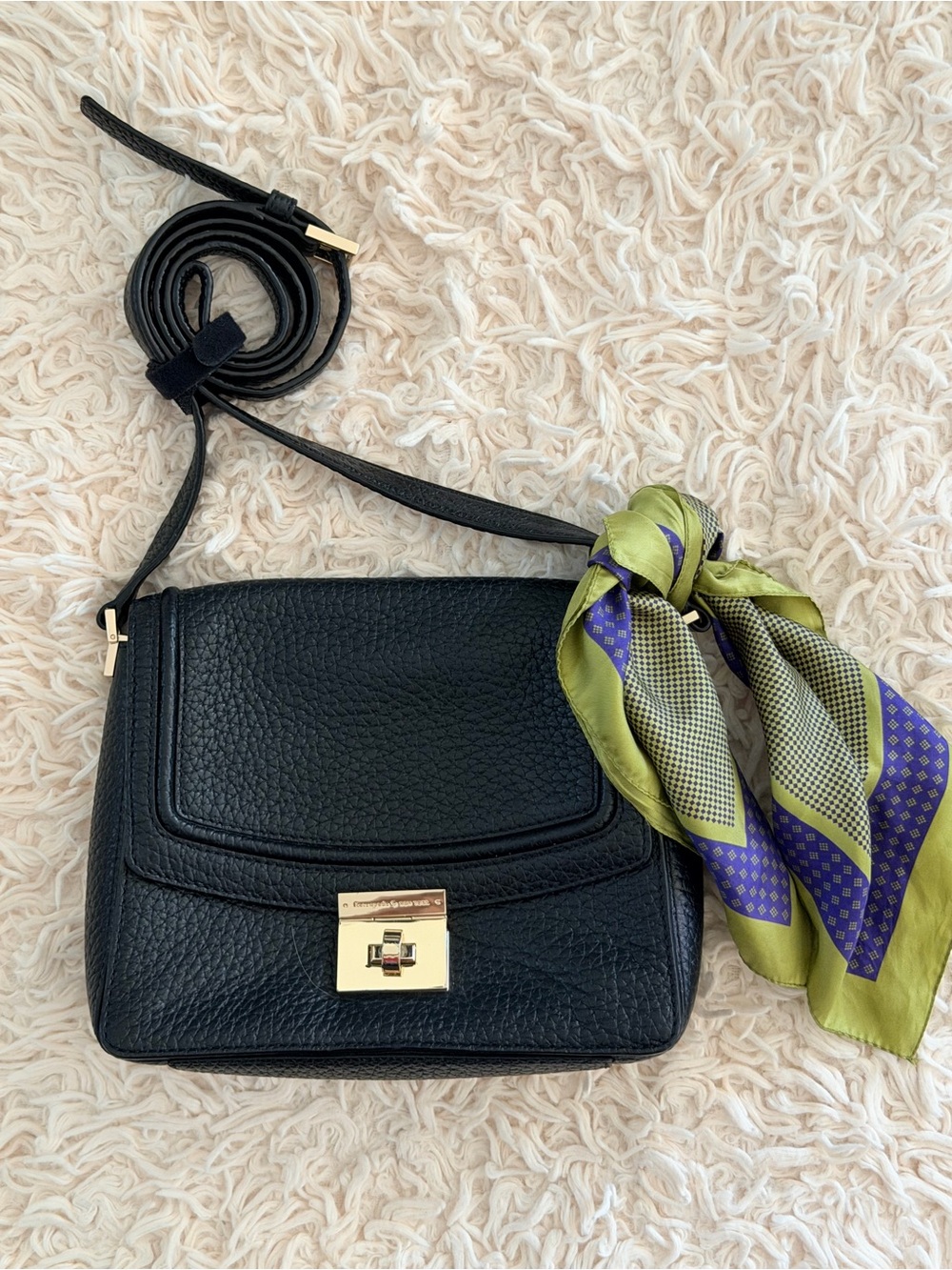 KATE SPADE Black Pebbled Leather Crossbody Bag with Gold Hardware